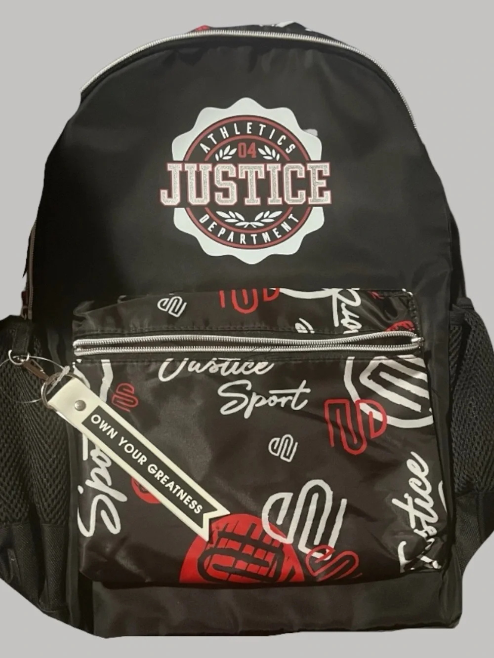 NEW! Justice Black Backpack with Red and White Accents